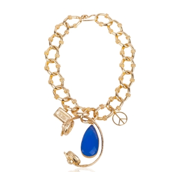 Necklace made from brass, goldplated, blue chalcedony